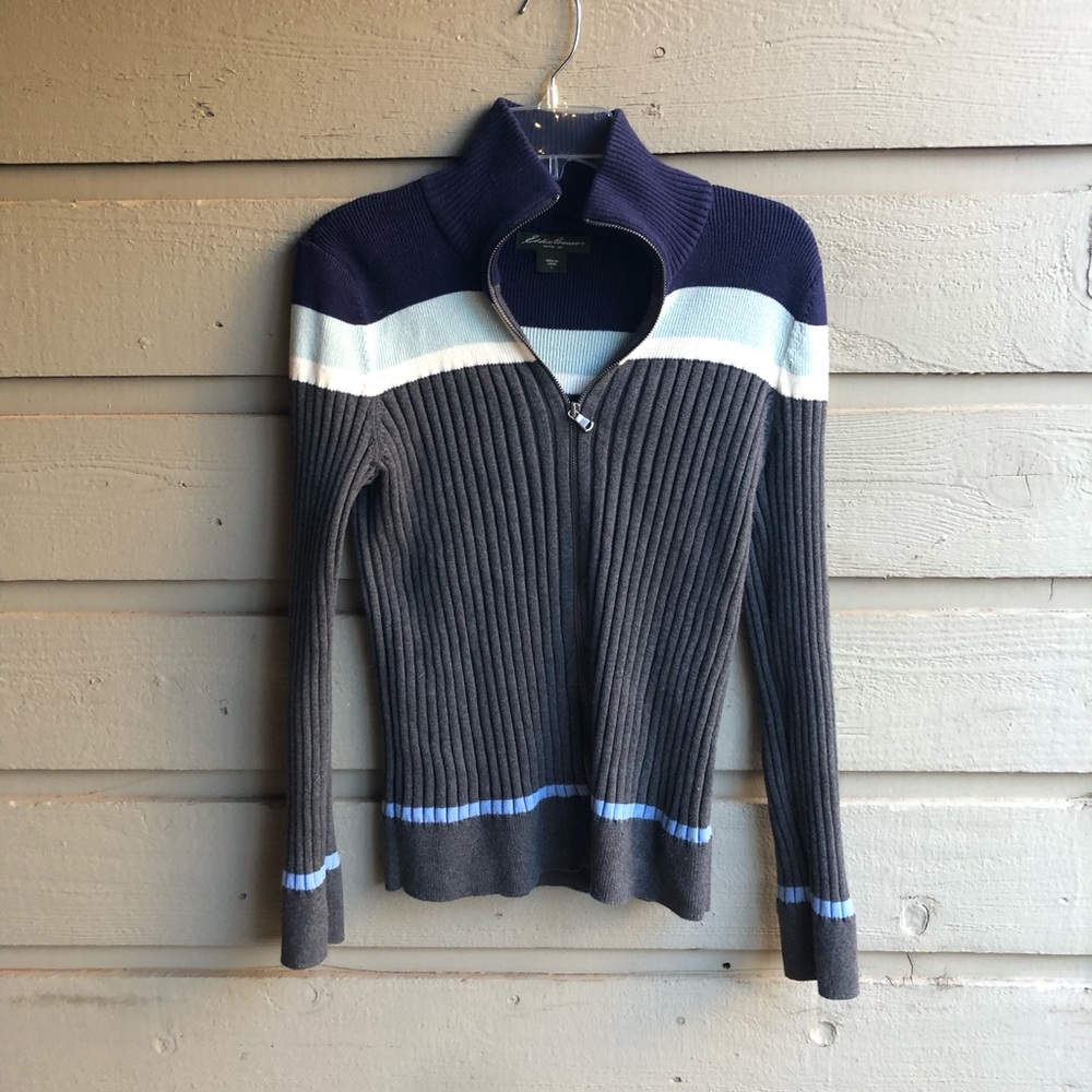 Eddie Bauer Full Zip Ribbed Sweater Size L